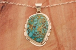 Genuine Turquoise Mountain Mine Stone Sterling Silver Navajo Pendant